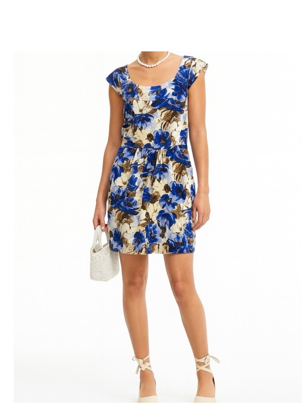 NWT Banana Republic Womens Silk Blue Floral Cap Sleeve Dress Size 14